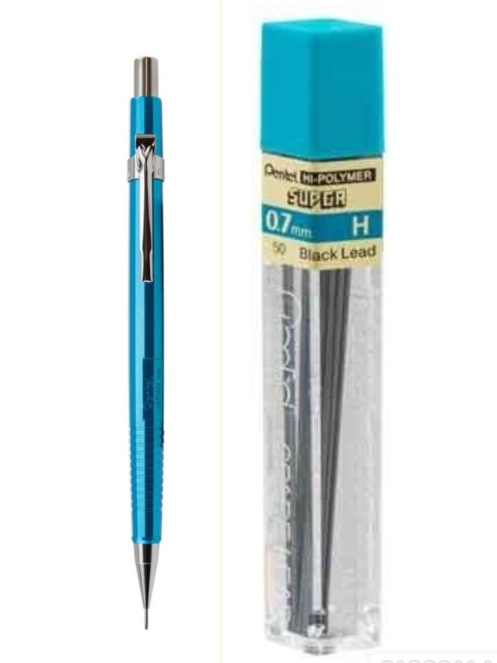 Pentel Sharp Drafting Pencil .7mm Lead Metallic Sky-Blue w/12 pcs H-Lead Office